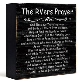 Rustic The RVers Prayer Farmhouse Camping Decor Wooden Box Sign Desk Decor Motivational Camping Wooden Decoration Sign for Home RV Camper Desk Shelf Table Decor