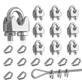 YEYIT Pack of 20 M5 Rope Clamps and M5 Thimble Rope Clips, Wire Rope Clips, 5 mm Stainless Steel Bow Clamps, M5 Bow Rope Clamp, Wire Rope Clamp for Steel Cable, Steel Wire, M5 Cable Clamp, Rope Clamp