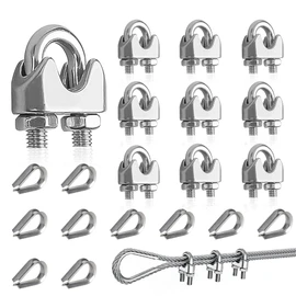 YEYIT Pack of 20 M5 Rope Clamps and M5 Thimble Rope Clips, Wire Rope Clips, 5 mm Stainless Steel Bow Clamps, M5 Bow Rope Clamp, Wire Rope Clamp for Steel Cable, Steel Wire, M5 Cable Clamp, Rope Clamp