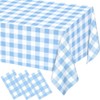 Light Blue Checkered Tablecloth, 54 ×108 Inches Rectangle Blue Disposable