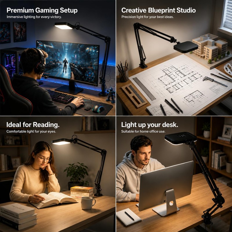 Eye-Caring Desk Lamp for Computer Video Calls with Adjustable Swing