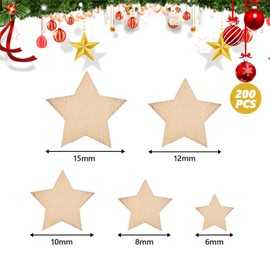 YEJAHY Pack of 200 Wooden Stars for Crafts, Scatter Decoration, Christmas, Wooden Stars, Christmas Decoration, DIY Crafts, Party Decoration, Christmas Decoration, Table Decoration (6 mm, 8 mm, 10 mm,