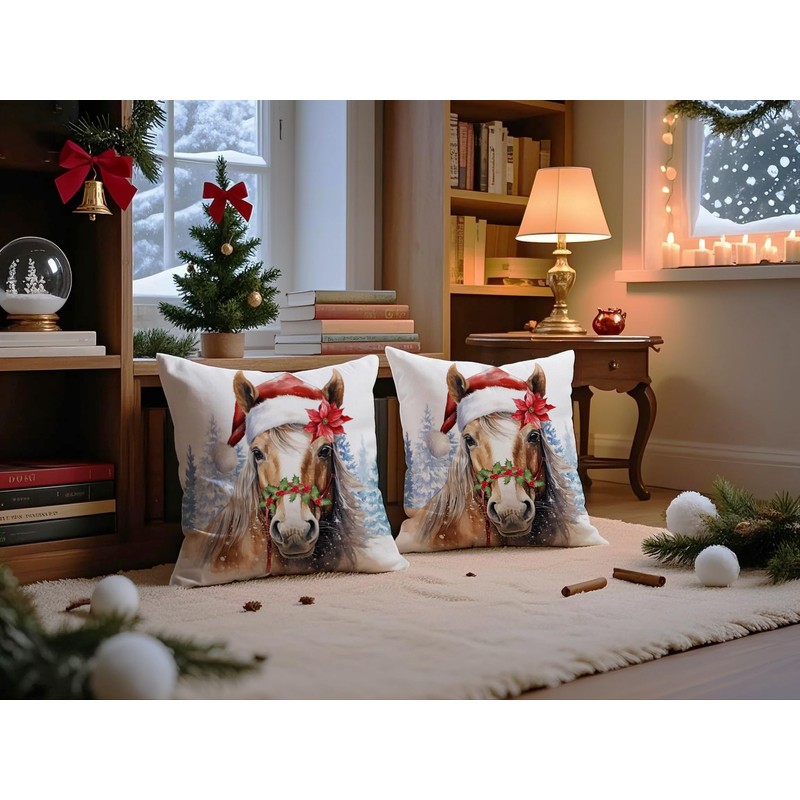 Doobicy 2 Pack Christmas Horse Pillow Covers 20”x20” Rustic Farmhouse