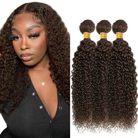 28 30 32 Inch Color 4 Bundle Dark Brown Kinky Curly Human Hair Bundles Raivide Chocolate Brown Bundles Hair Weave Color #4 Curly Bundle Human Hair
