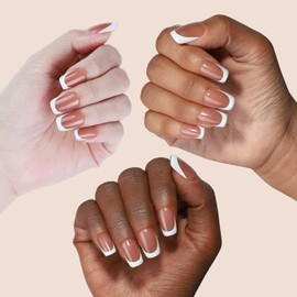 Anyos 16 Sizes Short Square French Tip Press on Nails, Soft Gel Fake Nails,Reusable Nail Kit with Nail Glue Adhesive Tabs Double-sided Nail File, Fasle Nails 32 Pcs (Mocha French)