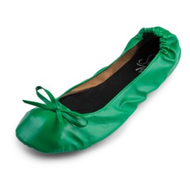 Silky Toes Foldable Flats for Women Purse Ballet Shoes Ballerina Slippers Green