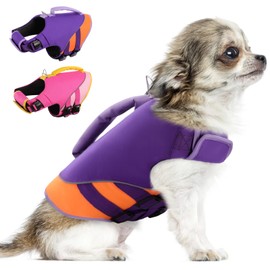 Queenmore Dog Life Jacket,Dog Life Vest for Swimming Boating,Life Jackets for Small Dogs,Ripstop Pet Life Vests with Strong Rescue Purple,S