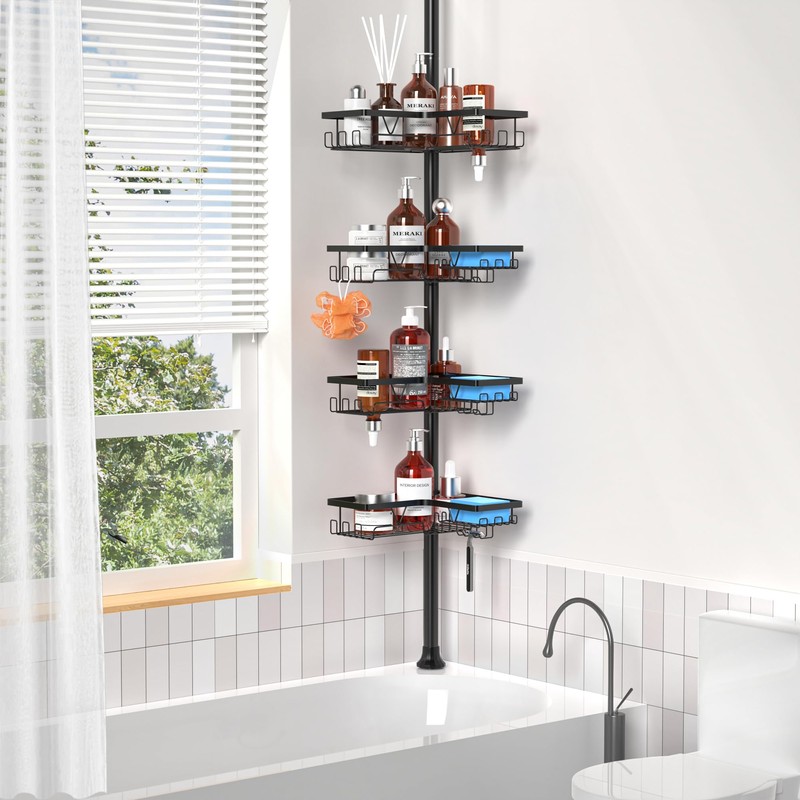 ZUNTO Shower Caddy Corner for Bathroom, Tension Pole, Adjustable 25in-114in