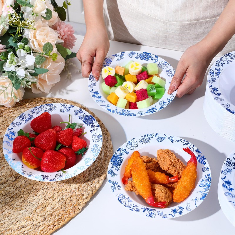 Newtay 72 Pack Plastic Bowls with Floral Edge, 12oz Disposable