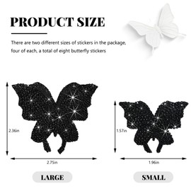NYTKL 8 PCS Butterfly Crystal Car Stickers, Glitter Rhinestones Self Adhesive Decoration Butterfly Decal, Interior Exterior Bling Diamond Sticker for Car Body Bumper Window Laptop (Black)