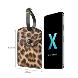 Kevancho Leather Luggage Tags for Men Women, Suitcase Labels Baggage Bag Tag ID Tags with Full Back Privacy Cover for Cruise Ships, Travel Accessories Tags Set (Leopard)