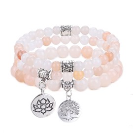 UEUC Natural Semi Precious Gemstone Healing Chakra Bracelet for Women, Tree of Life Lotus Charm Crystal Stone Yoga Stress Relief Reiki Stretch Bracelets for Anxiety(#35)