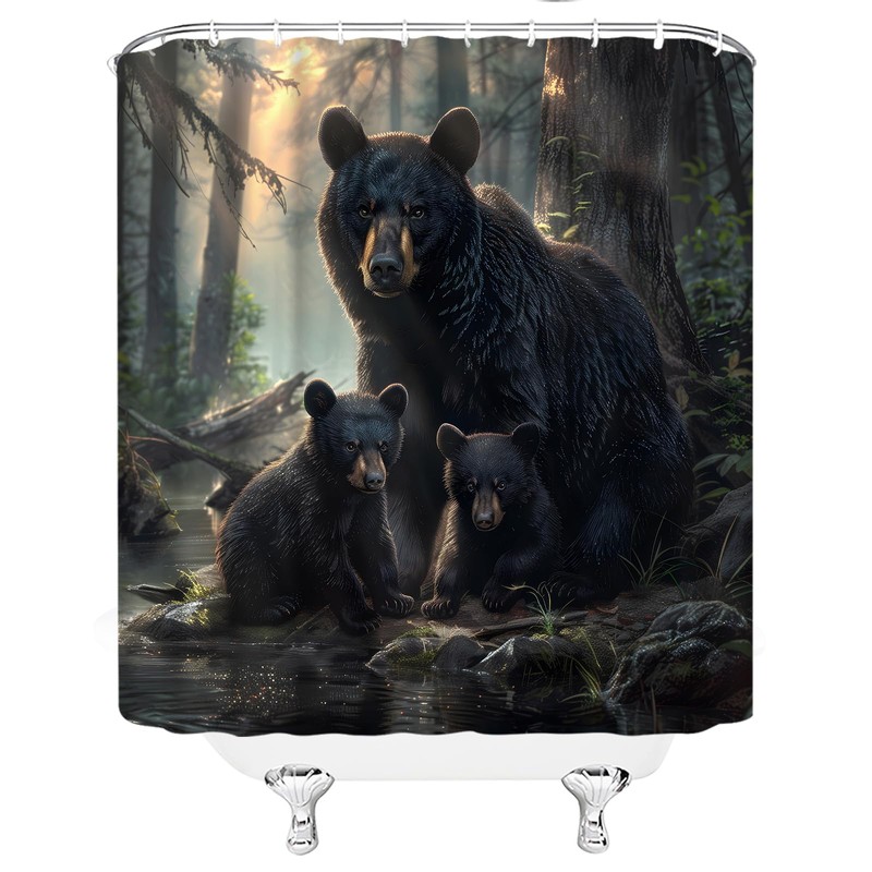 YNFUQANLN Black Bear Shower Curtain Wild Animal Forest Junge Rustic