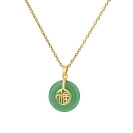 DATOA Good Fortune Pendant Necklace Vintage Good Luck Pendant Chain14K Gold Plated Jade Lucky Necklace for Women - Deep Green