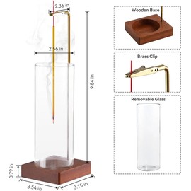 Ling-Luo Premium Wooden Incense Holder with Glass Ash Catcher - Mess-Free, Elegant Agarbatti Stand for Clean & Safe Burning - Ideal for Yoga, Spa, Meditation & Home Relaxation