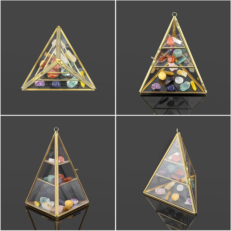 ELLDOO 3 Tier Glass Display Case for Collectibles, Triangular Crystal