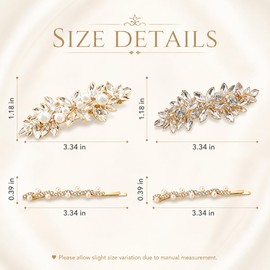 4 Pcs Rhinestone Pearl Hair Clips for Women Hair Barrettes Gold Hair Accessories Bridal for Wedding Party Everyday