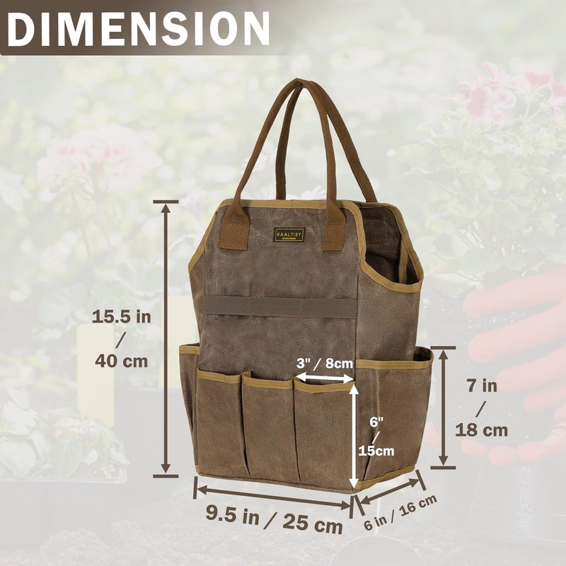 Canvas Garden Tool Bag, 16OZ Waxed Canvas Garden Tools Storage