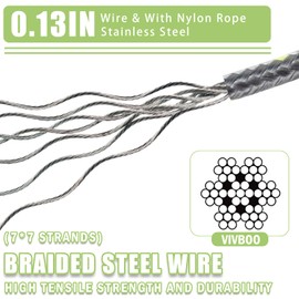 VIVBOO - 0.13IN Security Steel Cable 4/6/10/15FT Lengths Bike Lock Cable, Cable Rope, Stainless Steel Cable with Loops for Safety and Security