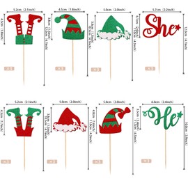 24 piezas de adornos para cupcakes de elfo de Navidad, color verde y rojo con purpurina, sombrero de Papá Noel, patas de elfo, púas para cupcakes para Feliz Navidad, revelación de género, baby shower, fiesta de cumpleaños, decoración de pasteles