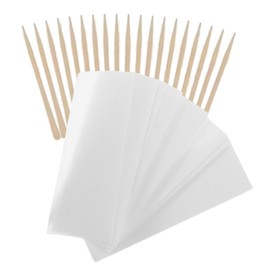WOONEKY 1Set Disposable Waxing Strips for Body Face Hair Removal Non Woven Strips with Wooden Sticks Easy to Use for Smooth for Quick Hair Removal