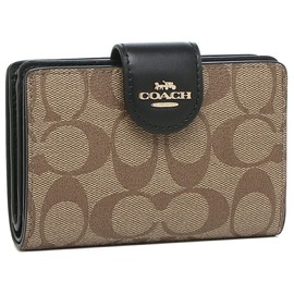 Coach C0082 Women's Bifold Wallet, Wallet, Leather, Leather, Brand, Compact, Medium Corner, Medium Corner (Khaki/Black/Black)
