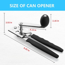 Commercial Can Opener, Can Opener Manual with Magnet, Stainless Steel Heavy Duty Handheld Can Openers Smooth Edge with Extra-long Handles for Big Cans for Kitchen, Black