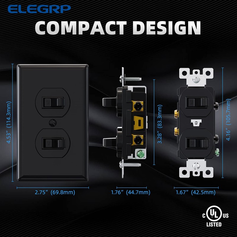 ELEGRP Double Toggle Light Switch, Two Single Pole Electrical Dual