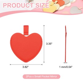 uxcell 2Pcs Small Pocket Mirror for Purse, 3.82" x 3.35" Heart Shape Stainless Steel Compact Makeup Mirror with Leather Case, Travel Mirror Handheld Mirror for Women, Girls(Red)