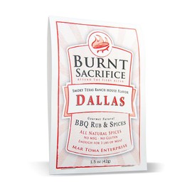 Burnt Sacrifice Dallas Style Spicy Gourmet BBQ Spice Dry Rub Seasonings- (6 X 1.5 OZ Packets) Brisket Roasts Tri tip Chicken Wings Lamb. Mildly Spicy, Full Flavor