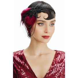 BABEYOND 1920s Flapper Headband Feather Beaded Headpiece Roaring 20s Great Gatsby Hair Accessory for Party
