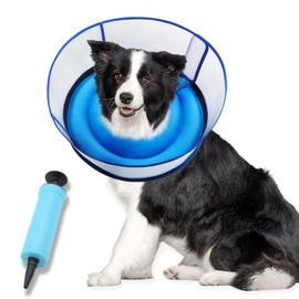 Upgraded Inflatable Dog Cone Collar for Dogs After Surgery,Adjustable Soft Elizabethan Collar for Medium Large Dogs,Comfortable Dual-Ring Dog Cone with Detachable Transparent Anti-Licking Shield(L)
