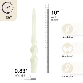 FCMSHAMD Handmade Spiral Taper Candles - Unscented Long Candles Colored Wax Twisted Candle - 10 Inch Candle Sticks for Wedding Dinner Party Decoration - Set of 4(Cream White)