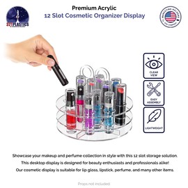Marketing Holders Lucite Lipstick and Cosmetic Holder 12 Slot Storage Display Caddy Clear Acrylic Lip Gloss and Makeup Chapstick Liner Storage Solution