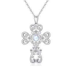 Moonstone Cross Necklace Women 925 Sterling Silver Heart Cross Necklace Cross Pendant Moonstone Jewellery Gift for Girls
