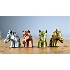 STARPPLE Metal Horse Race Board Game Set with Horse Racing Thick & Solid Wood Game Board(16”/Natural),11 Luxurious with 4Antique(Gold,Silver,Red Cooper&Bronze) Metal Craft Horses, Dice&Cards (HR-M554)