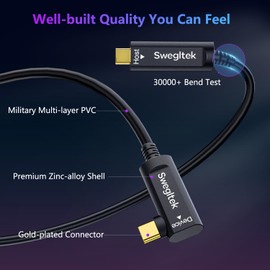 Fiber Optic USB C Cable Right Angle(50ft),10Gbps High Speed Data Transfer Active Optical Type C Cable,Compatible with Cameras,Webcams,VR,AR For Collaborative Meetings,Smart Classroom,Data Center