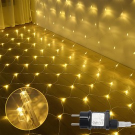 Ansobea LED Light Net Outdoor Warm White, 2 x 2 m, 198 LEDs, IP44 Waterproof, 8 Modes, Christmas Decoration for Outdoor and Indoor Use