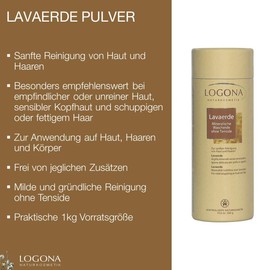 LOGONA Naturkosmetik Lavaerde Powder - Ghassoul Clay for Hair and Body Care, Natural and Vegan, also for Masks and Peelings 300g