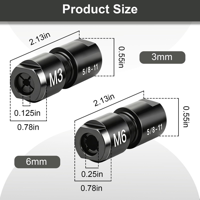 Angle Grinder to Die Grinder Adapter, 5/8"-11 Thread, 1/4" &