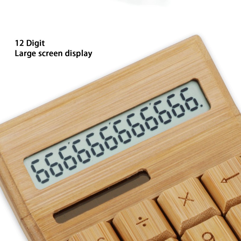 Wooden Calculator Solar Battery Powered 18 Keys Large LCD Display