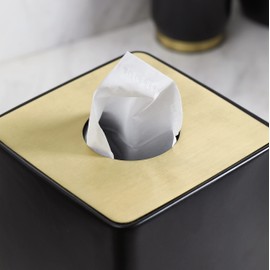Motifeur Bathroom Accessories - Ceramic Tissue Holder, Decorative Square Tissue Cover Box (Black and Gold)