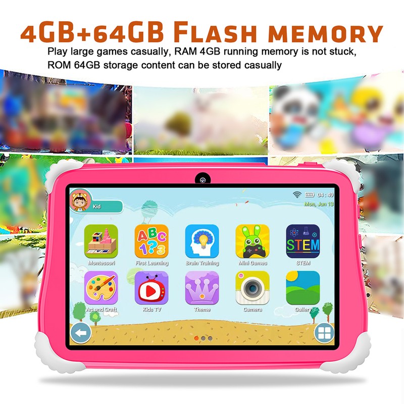 Kids Tablet 7-inch Android 10 4GB+64GB 1960*1080 High-Clear Screen Learning