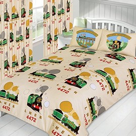 Single Bed Little Flying Scotsman Duvet Cover Set Cream Green Train LNER 4472