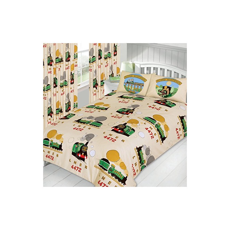 Single Bed Little Flying Scotsman Duvet Cover Set Cream Green