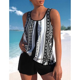 ROSEWE Womens Modest Tankini Swimsuits, Two Piece Athletic Bathing Suits Tank Tops with Board Shorts