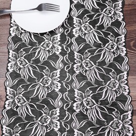 mookaitedecor 13x70 Inch Black Floral Lace Table Runner, Embroidered Vintage Elegant Rectangular Festive Table Runner for Wedding Dinner Party Coffee Table Christmas Living Room Home Decor