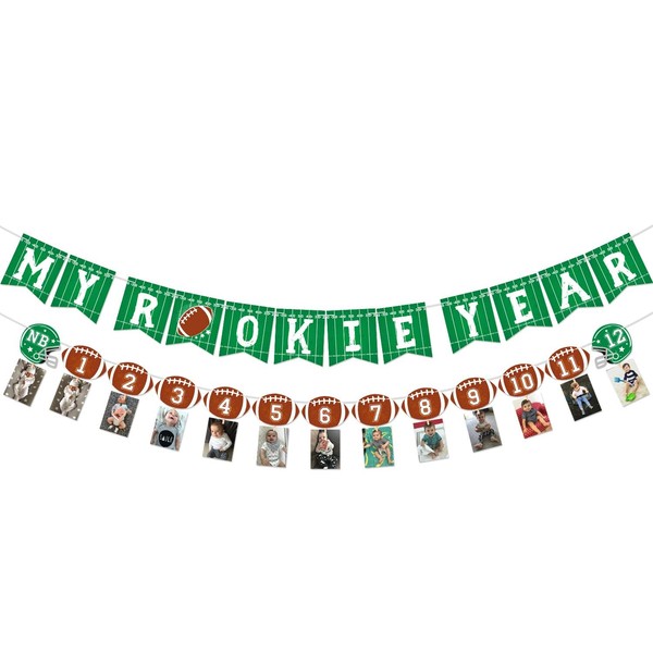Football 1st Birthday Banner for Football Party Decorations Football Theme Party Monthly Milestone Photo Banner My Rookie Year First Birthday Celebration Super Bowl Party Supplies