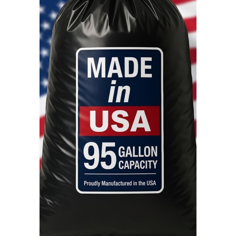 95-96 Gallon Extra-Large Black Garbage Can Liners, Heavy-Duty Trash Bags,