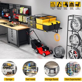 Brukid 2x3ft Adjustable Rail Wall Garage Storage Shelf, Tool Room, Supermarket Wall Storage Shelving Rack (1 Pack-Black)